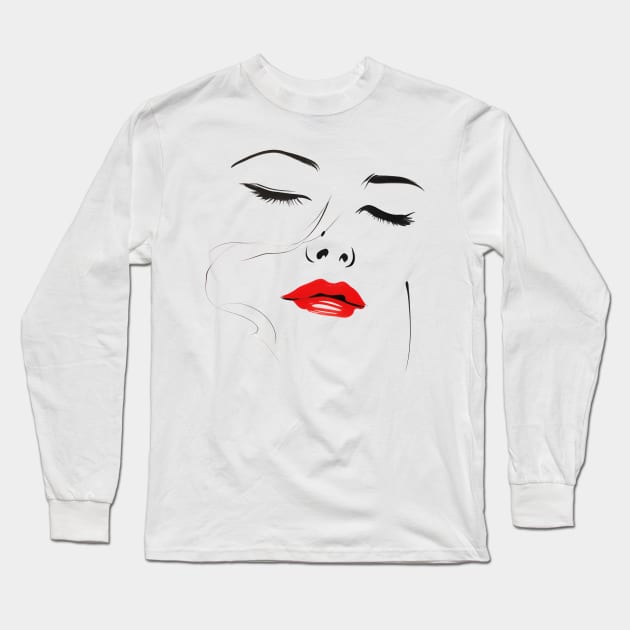 Woman with Red Lipstick Long Sleeve T-Shirt by naars90